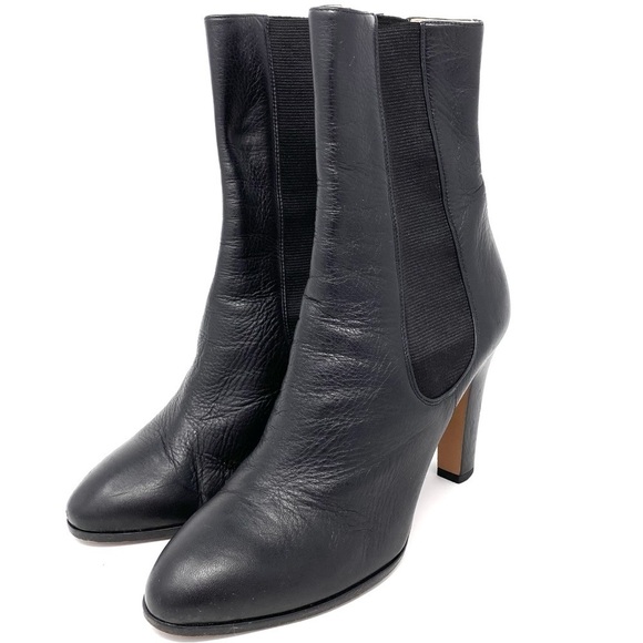 CHANEL CC LOGO SHORT LEATHER BLACK CHELSEA ANKLE BOOTS WITH CHUNKY HEELS SZ 39 - Picture 3 of 12